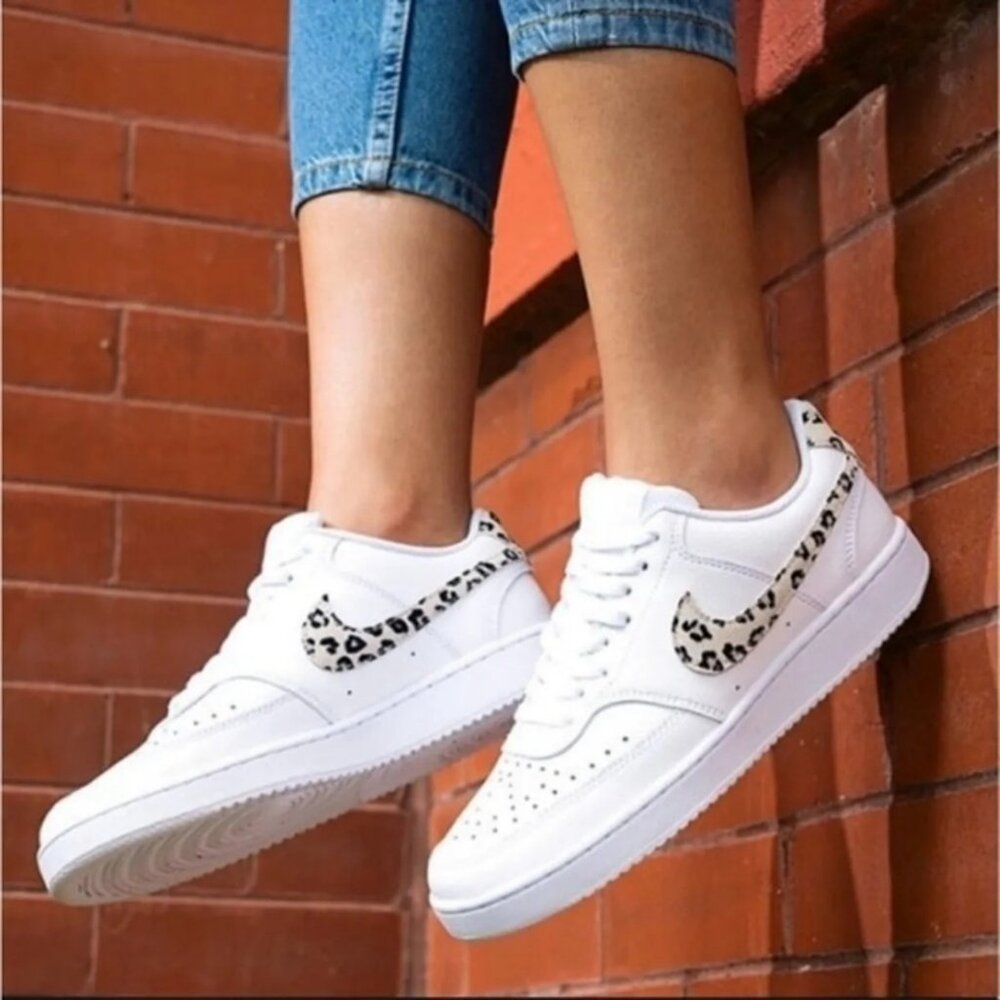 Nike Court Vision Low Shoe White Leopard Print Swoosh